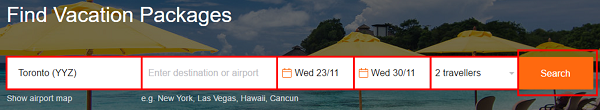 Enter your vacation search details.