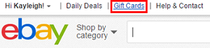 eBay Gift Cards menu
