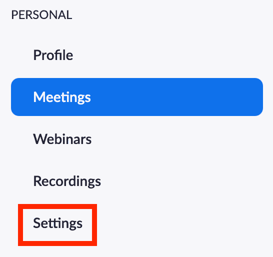 Settings link in navigation panel