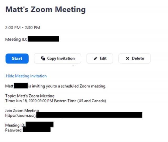 Meeting invitation details