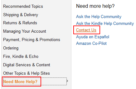 Amazon Contact button