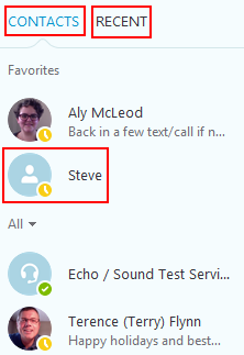 Your Skype contacts menu