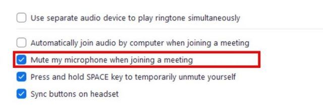 Audio settings with mute microphone when joining a meeting