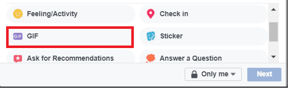 Select to add a GIF to your Facebook post