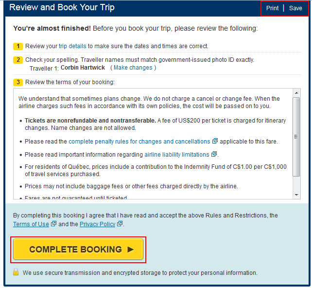 Expedia complete booking button