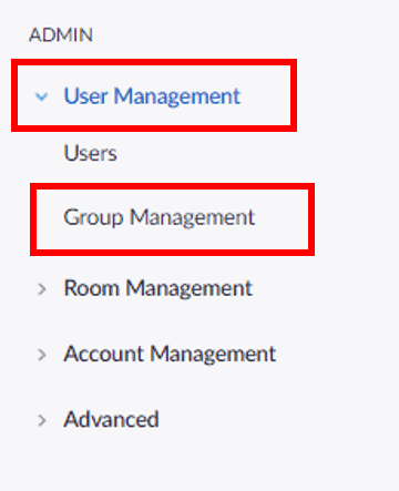 Accessing Group Management in the navigation panel