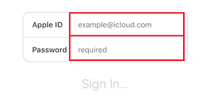 iCloud sign in screen