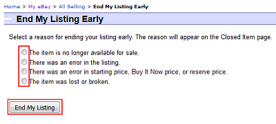 End My Listing button