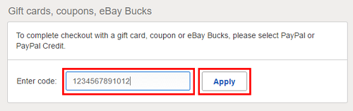 Redeem eBay gift card at checkout