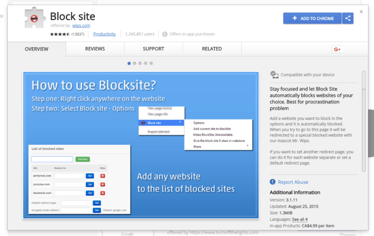 Block Site, a Google Chrome extension