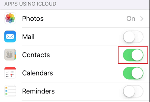 iCloud Contacts sync toggle switch