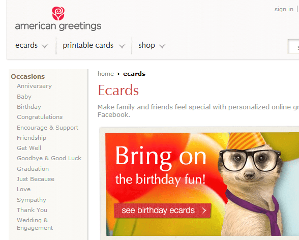 American Greetings website