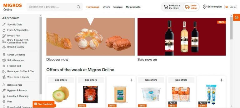 Migros Online homepage