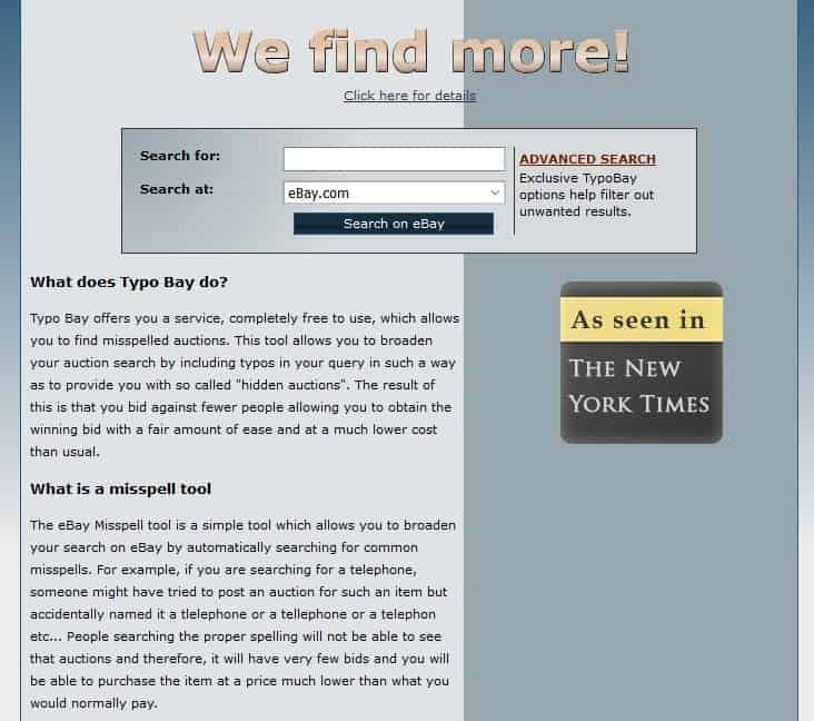 Screenshot of the website Typo Bay