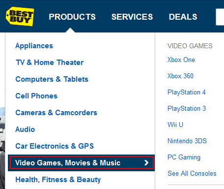 Selecting a BestBuy.com category to browse