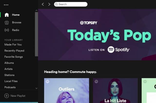 A sample of the Spotify desktop app interface