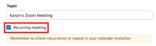 Recurring meeting check box
