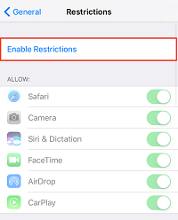 Enable Restrictions button