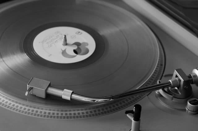 A turntable playing a vinyl record