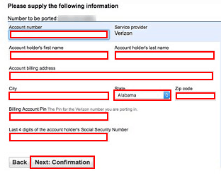 Enter telecom provider information