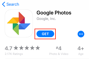 Google Photos app in iTunes