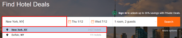 Search for hotels in a particular city