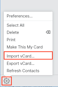 Import vCard menu option