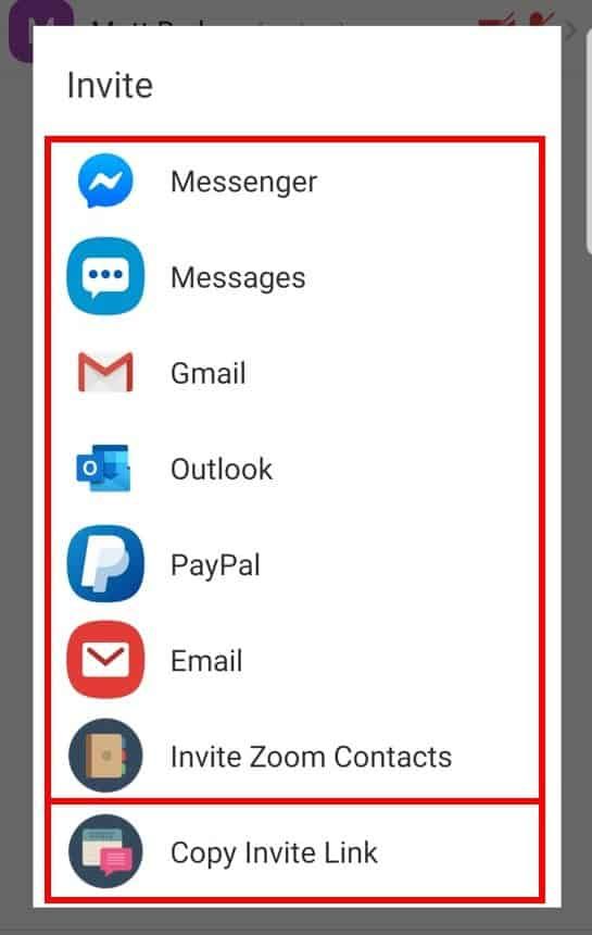 Mobile app invite options