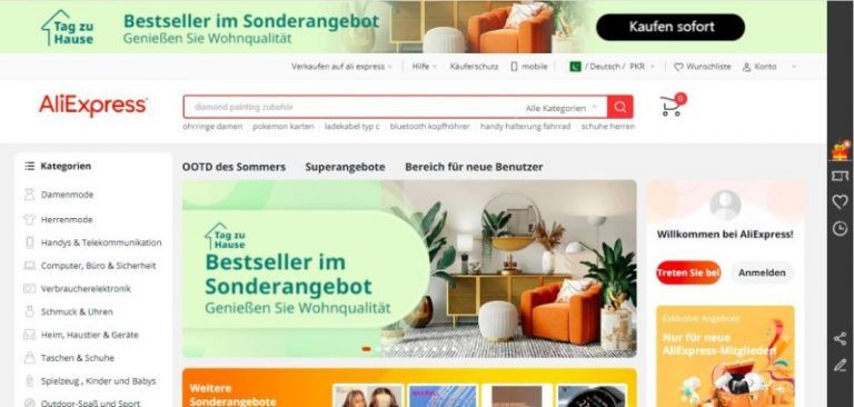 AliExpress Germany homepage