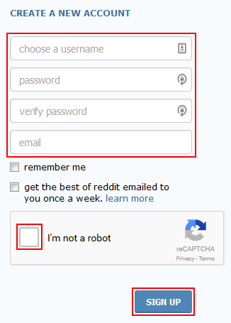 Signing up for a Reddit account