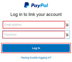 PayPal account sign in screen