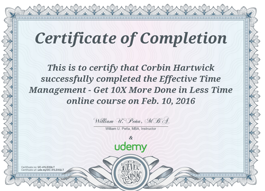 A Udemy certificate of achievement