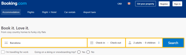 Screenshot of Booking.com home page