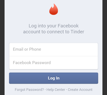 The form for signing up for Tinder through Facebook