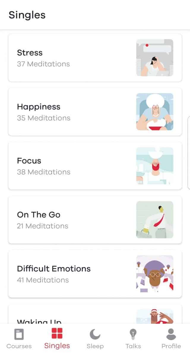 Ten Percent Happier screenshot with single meditation categories