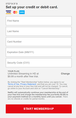 Payment information form