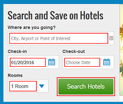 Enter search criteria for hotels