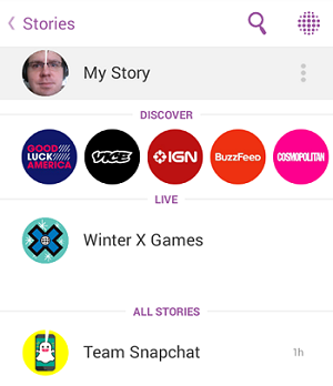 Snapchat Stories menu