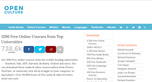 Open Culture homepage