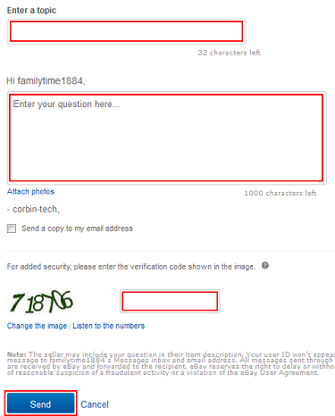 eBay contact seller form