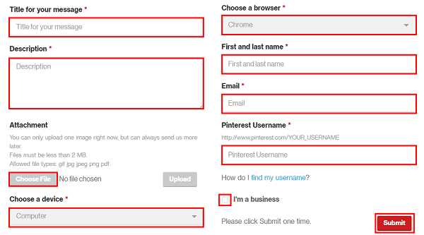 Pinterest contact form