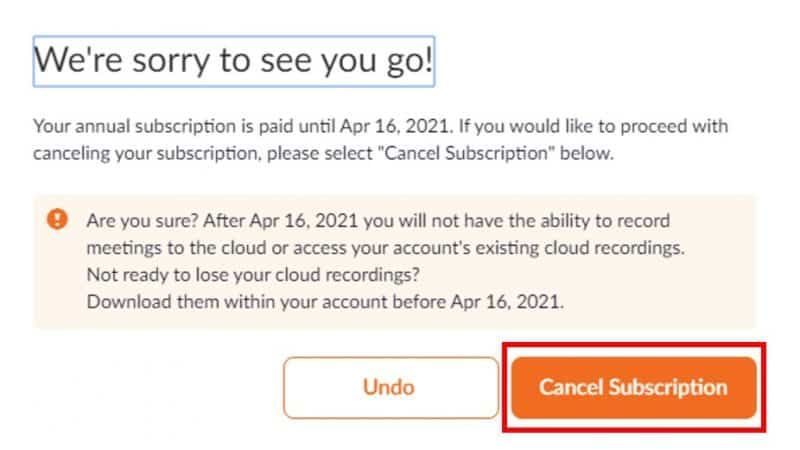 Confirm subscription cancellation