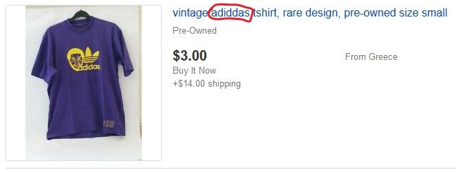 A brand name misspelled in the title of a listing