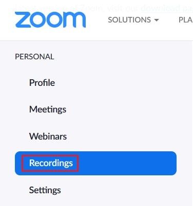 Recordings section of your Zoom account