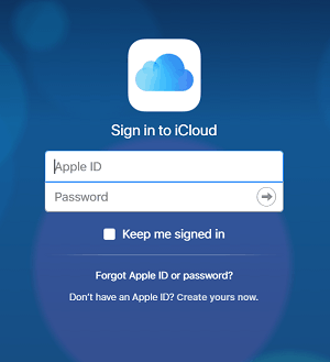 iCloud sign in screen