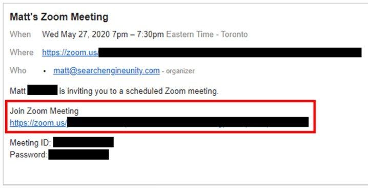 Email with Join Meeting link