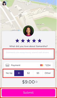 Rating and tipping a driver from a ridesharing service