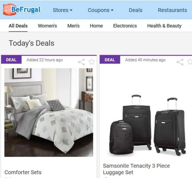 A screenshot of BeFrugal.com