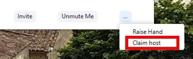 Participants window claim host button