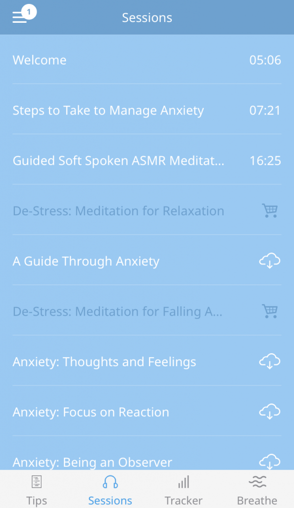 Anxiety Reliever audio sessions list